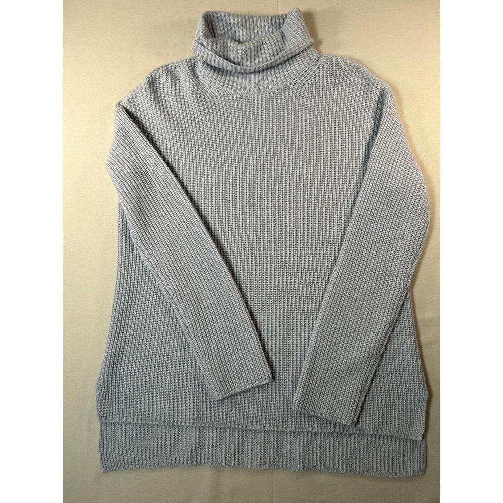 Nordstrom Turtleneck Sweater Women Medium Blue Excellent Cashmere Blend Ribbed